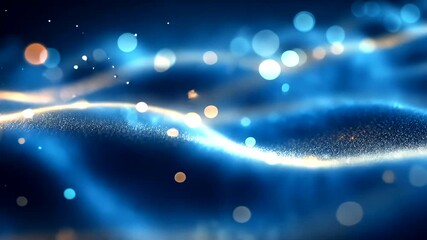 Abstract blue waves with shimmering lights and bokeh
