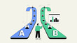 © png-jpeg-vector - analyst comparing two user paths in an a b test vector illustration, user experience research and conversion rate optimization