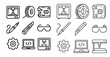 © Valentyna - Set of icons for various tools and equipment used in manufacturing and engineering. The icons include a 3D printer, a soldering iron, a pair of safety glasses, and a computer