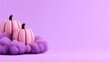 © Arnon  Parnnao - Happy halloween banner or party invitation background with violet fog clouds and pumpkins. Purple atmospheric backdrop ideal for autumnal celebration design featuring ethereal mist