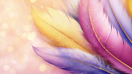Wall Mural - colorful feather glitter texture soft pastel background delicate elegant design with warm light boke