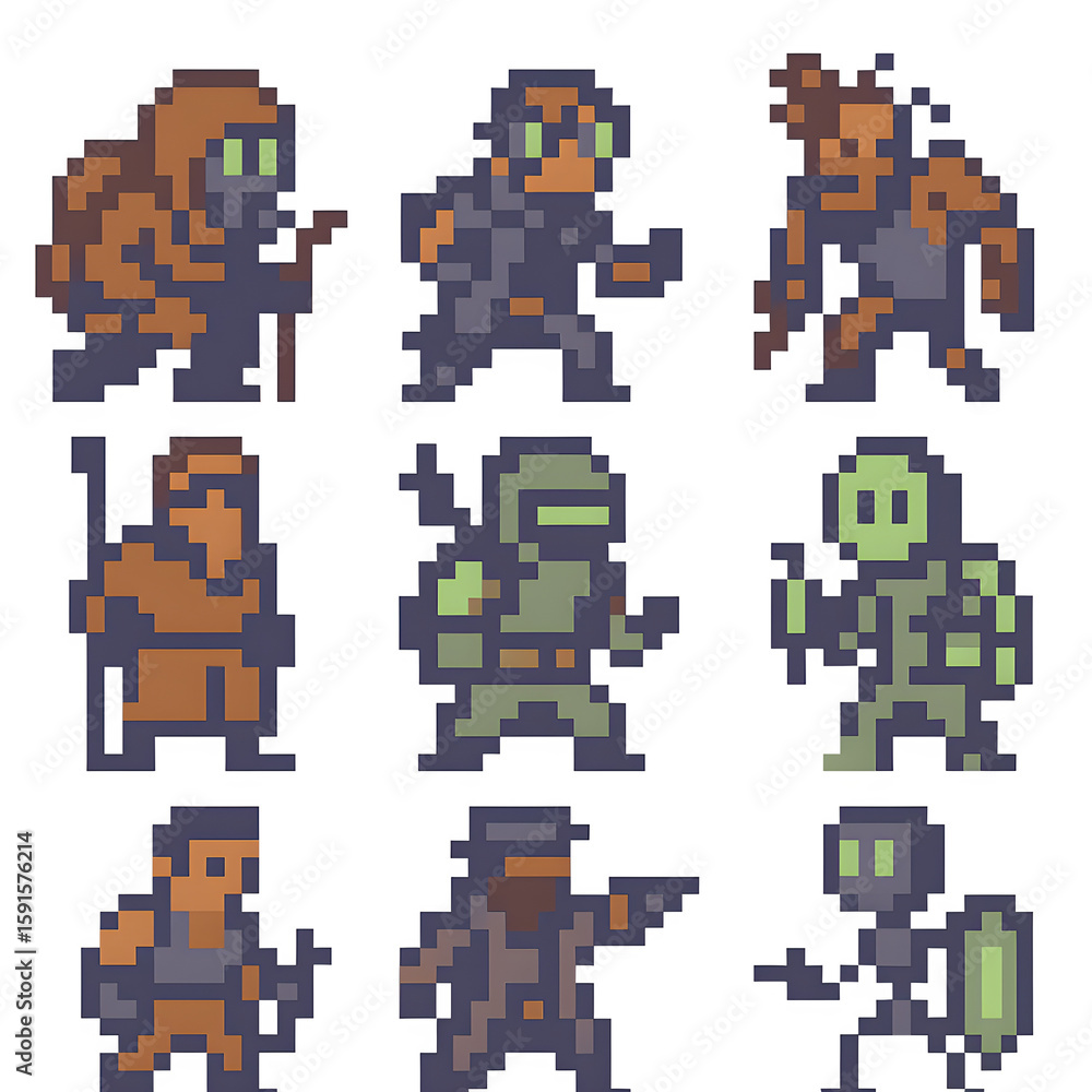 Pixel Art Characters 8 Bit Design Set with Transparent Backgrounds for ...