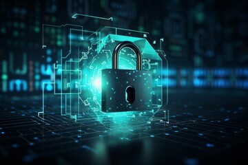 Wall Mural - secure lock symbolizing cybersecurity and data protection in a virtual environment