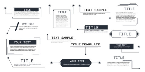 Text box frame, title callout tech hud border menu, modern line interface board. Set game elements, web design template for text, banner.