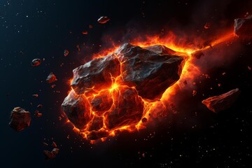 Wall Mural - Asteroid exploding in the deep space, creating debris and fire