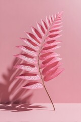 Wall Mural - pink tropical leaf casting soft shadow against matching background, highlighting geometric minimalis