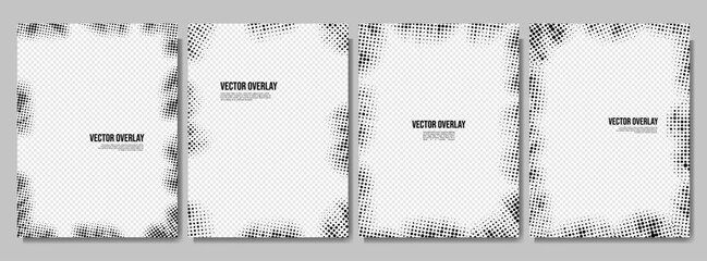 Wall Mural - vector illustration. halftone dotted frame set. black color faded dots border on white background. d