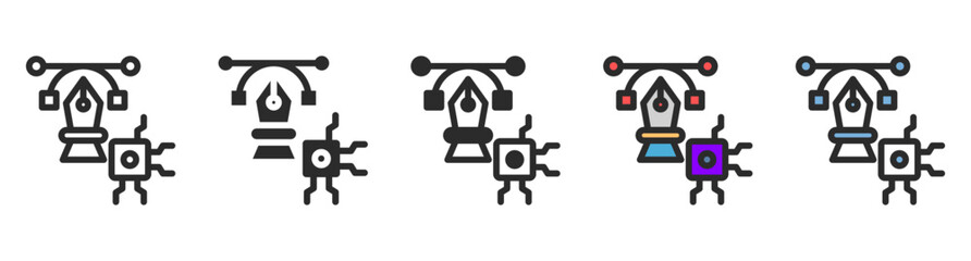 AI Design Icon Set with Multiple Styles Vector Illustration