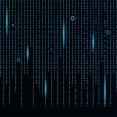 Abstract blue binary code on black background