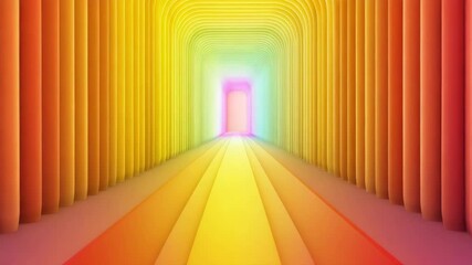 Wall Mural - colorful tunnel corridor glowing light vibrant yellow orange green pink hues futuristic smooth gradi
