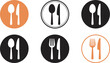 © SATHI - A collection of restaurant icons featuring spoons, knives, and forks in circular designs on white background.