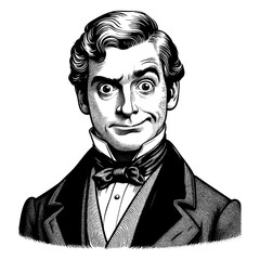 Wall Mural - victorian-era man in formal attire, featuring a wide-eyed, slightly amused facial expression sketch 