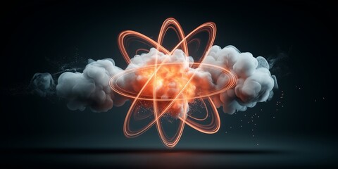 Wall Mural - quantum nuclear energy concept. explosive atomic energy visualization with clouds and light.