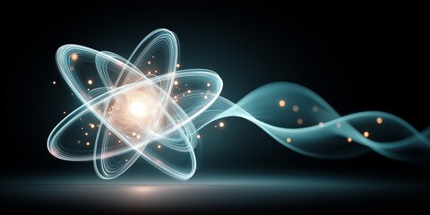 Wall Mural - quantum nuclear energy concept. abstract representation of atomic structure and energy waves.