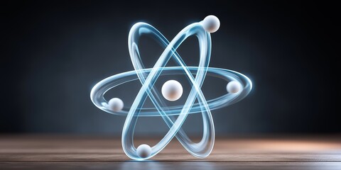 Wall Mural - quantum nuclear energy concept. 3d atomic model with orbiting electrons and glowing effect