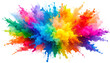 © Qeeyart - Vibrant chalk powder burst frozen mid-air, featuring rainbow hues in a dynamic splash of color.