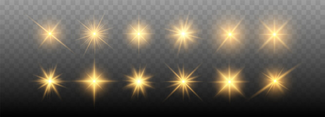 Wall Mural - set of shine glowing stars. vector golden sparks isolated