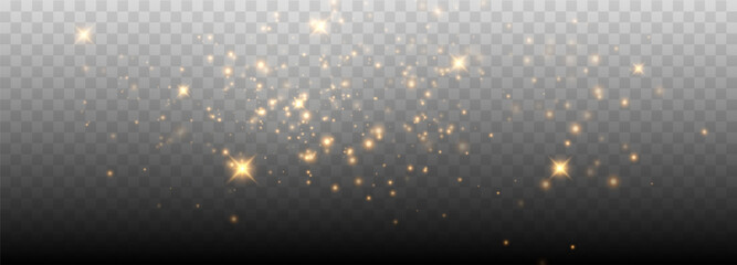 Wall Mural - glowing light effect with many glitter particles. gold starry cloud with dust. magic christmas decor
