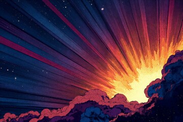Wall Mural - Pixelated Sunset Sky With Dramatic Light Rays