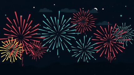Colorful fireworks exploding in a night sky, celebrating an event with mountains in the background