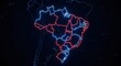 © Minimalist - Illuminated South America map shows Brazil outlined in vibrant red and blue light