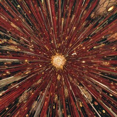 Wall Mural - Abstract Radial Burst Design In Red Gold And Beige Colors