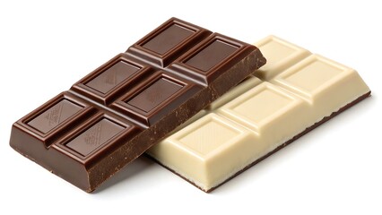 Two chocolate bars—dark and milk—isolated on clean white background, ready for product display and promotional use.