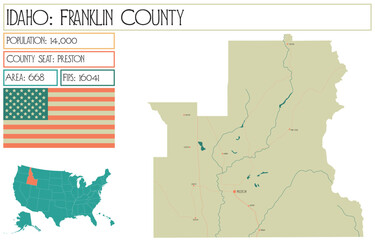  Large and detailed map of Franklin County in Idaho USA.