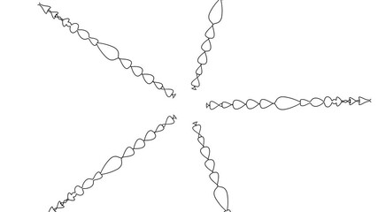 A radial pattern of several patterned rays changes on the screen.