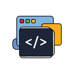 Web Development Programming Icon. A vibrant illustration representing the intricate process of crafting digital solutions. It symbolizes the logic and structure behind online applications and.