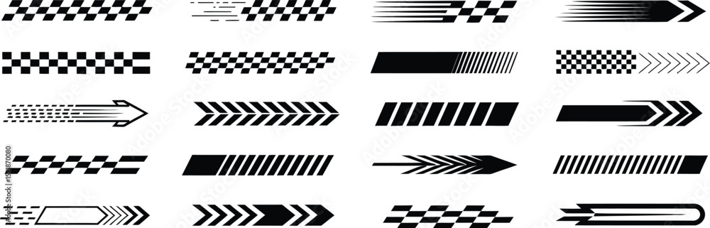 Racing car stripes set, angled checkered patterns, checkered flag ...