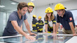 © Not_nutthapong - Firefighter team planning emergency response around digital map, focused and determined in modern control room