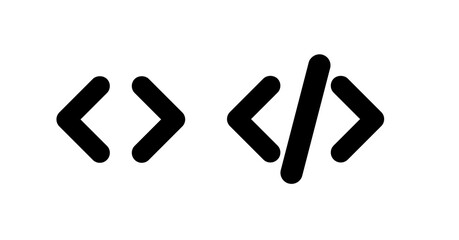 Bold Black Angular Brackets: Code, Programming, Website Design Icons