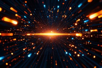 Wall Mural - Vibrant Light Beams Create Dynamic Visual Effects in Cosmic Burst of Energy and Radiant Particles