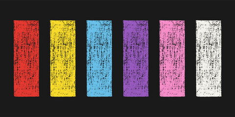 Wall Mural - Set of Vintage Design Elements Hand-drawn Vertical Rectangles of Different Colors Isolated on Dark Backdrop. Style of Children's Drawing.