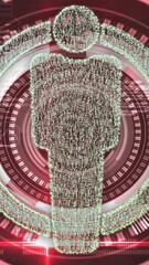 Wall Mural - digital human figure and data processing animation over red technological background