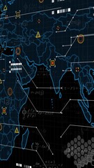 Wall Mural - animation overlaying world map with digital data icons and hexagonal patterns