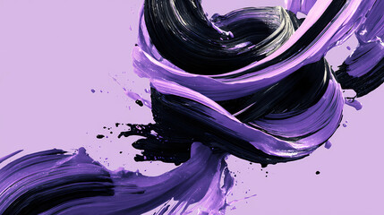 Wall Mural - Abstract image featuring black brushstrokes on a lilac background. fluid shape. Illustration