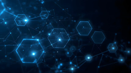 Abstract hexagonal digital technology background featuring interconnected glowing hexagons in a futuristic design.
