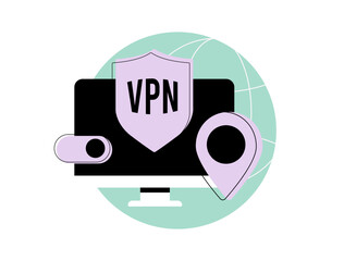 Wall Mural - vpn security protects online privacy. ip protection with encrypted traffic for safe browsing and sec