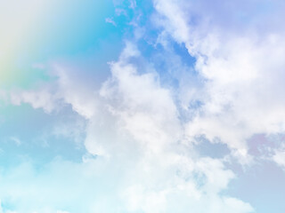 Wall Mural - beauty sweet pastel blue and yellow colorful with fluffy clouds on sky. multi color rainbow image. abstract fantasy growing light