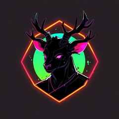 Wall Mural - neon nights: a cyberpunk deer portrait