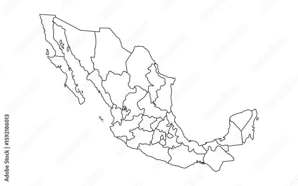 Editable Blank Mexico Map With Black Outline Stock Vector | Adobe Stock
