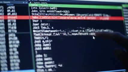 Typing Code on Computer Screen Data Lines Scrolling