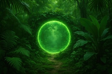 Wall Mural - A mystical portal glows in the heart of a lush jungle, inviting exploration into the unknown