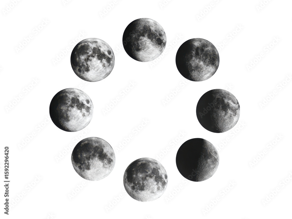 Lunar phases celestial bodies orbiting dark space moon cycle, Isolated ...