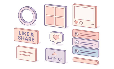 Canvas Print - Pastel social media icons set with interactive elements