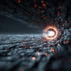 Wall Mural - abstract tunnel of light emerging from a dark digital background