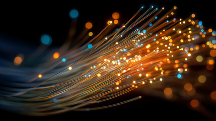 Wall Mural - fiber optic data stream: a dynamic display of fiber optic cables, emitting a vibrant array of light,