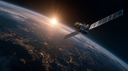 Wall Mural - satellite orbiting earth: a satellite orbits the earth, offering a unique view of the planet during 